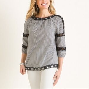 Chicos Striped Lace Detail Top 1